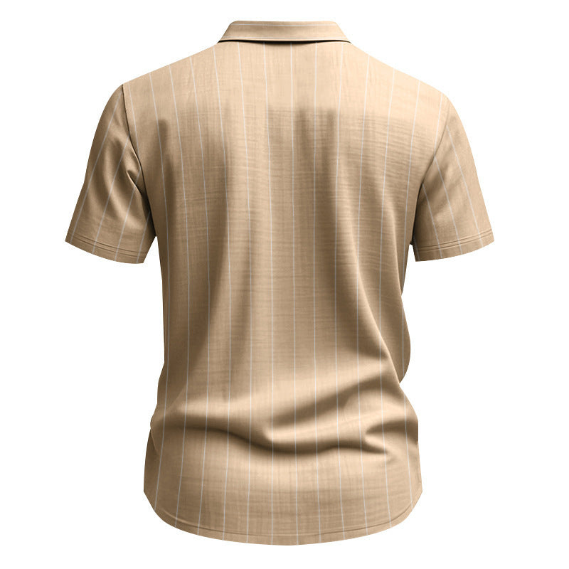 # Striped Linen Short-Sleeve Business Casual Shirt with Lapel