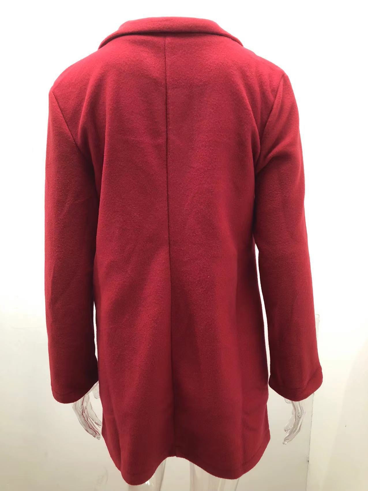 Solid Color Double-Breasted Wool Coat for Women