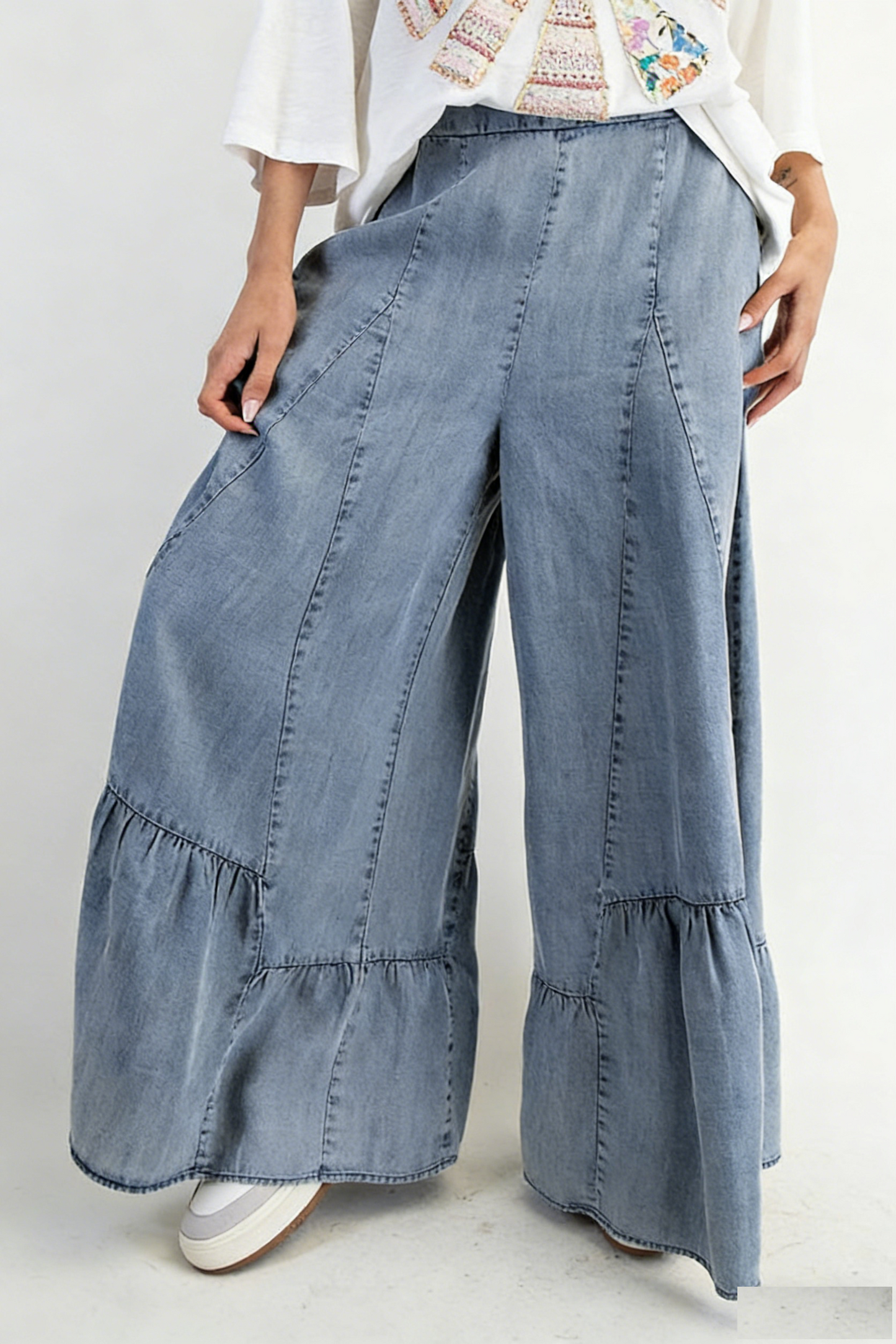 Women's Elastic Waist Casual Wide-Leg Trousers
