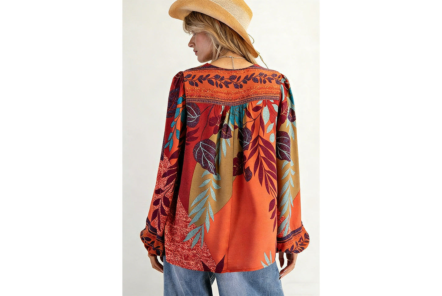 Women's Printed V-Neck Long-Sleeve Shirt
