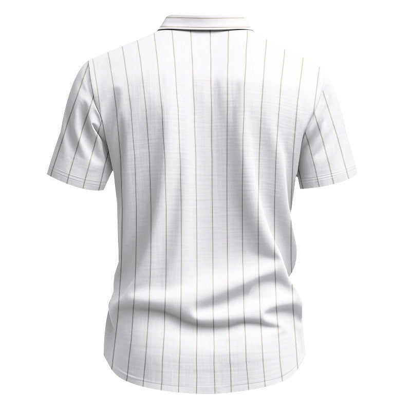 # Striped Linen Short-Sleeve Business Casual Shirt with Lapel