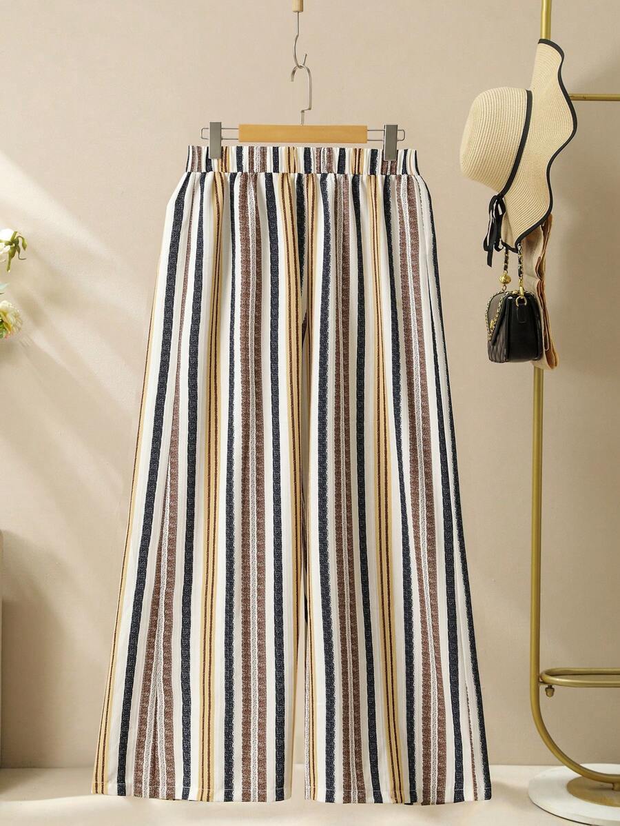 Striped Print V-Neck Set