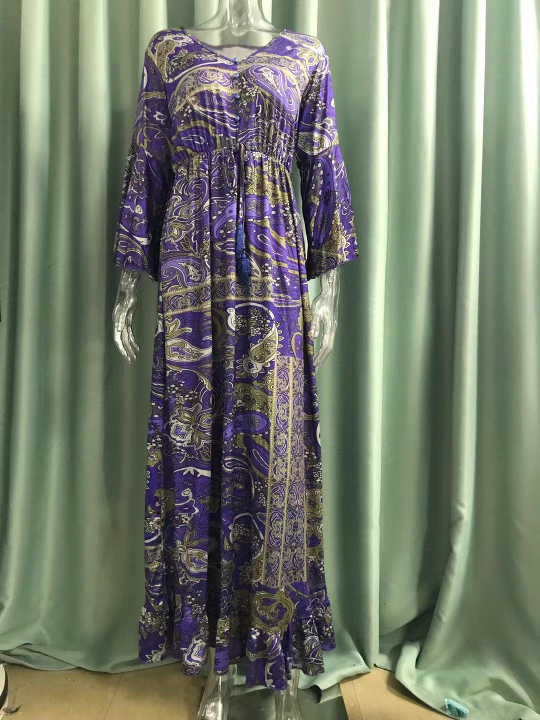 Floral Print V-Neck Flared Sleeve Vacation Maxi Dress