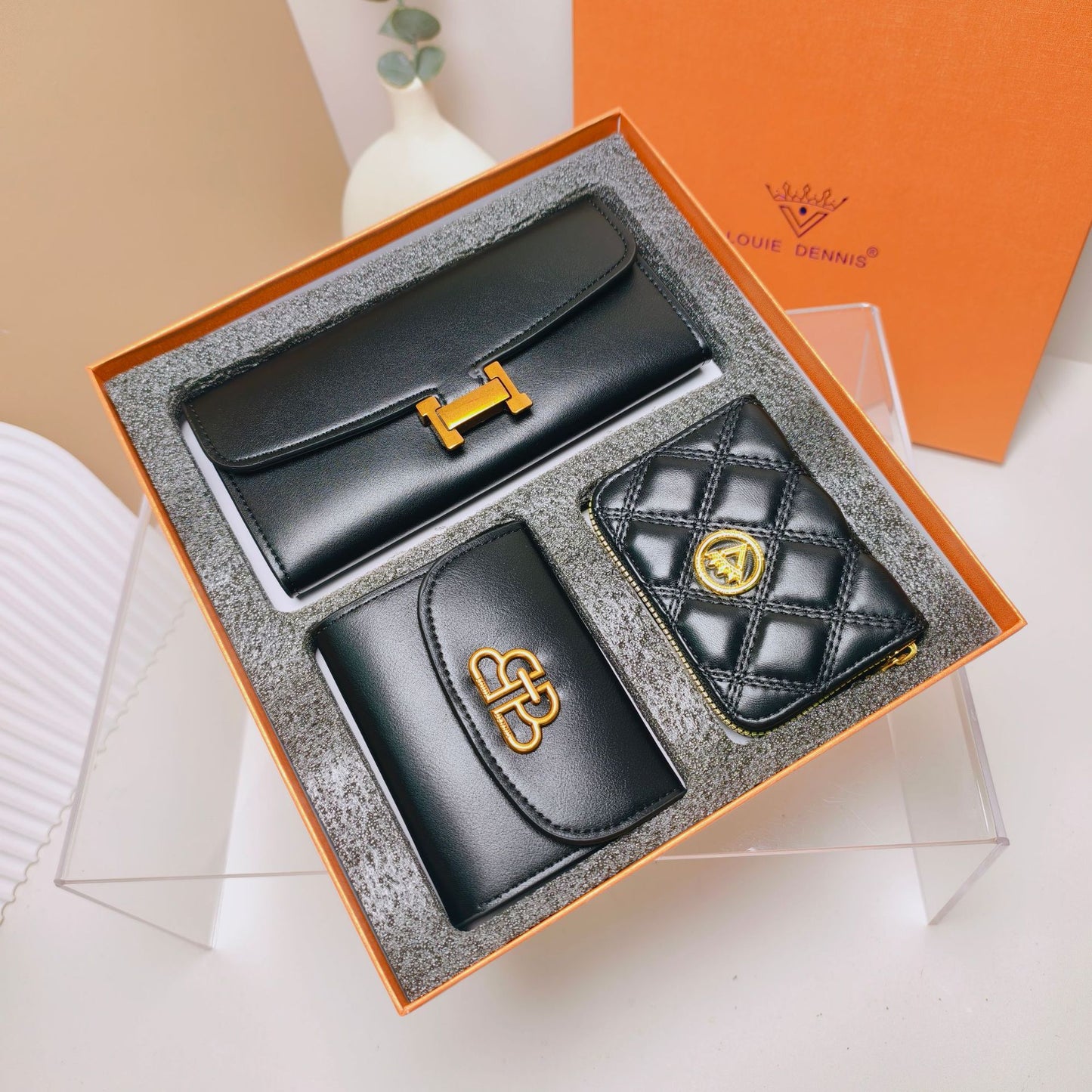 Retro PU Leather Women's Wallet Set with Gift Box