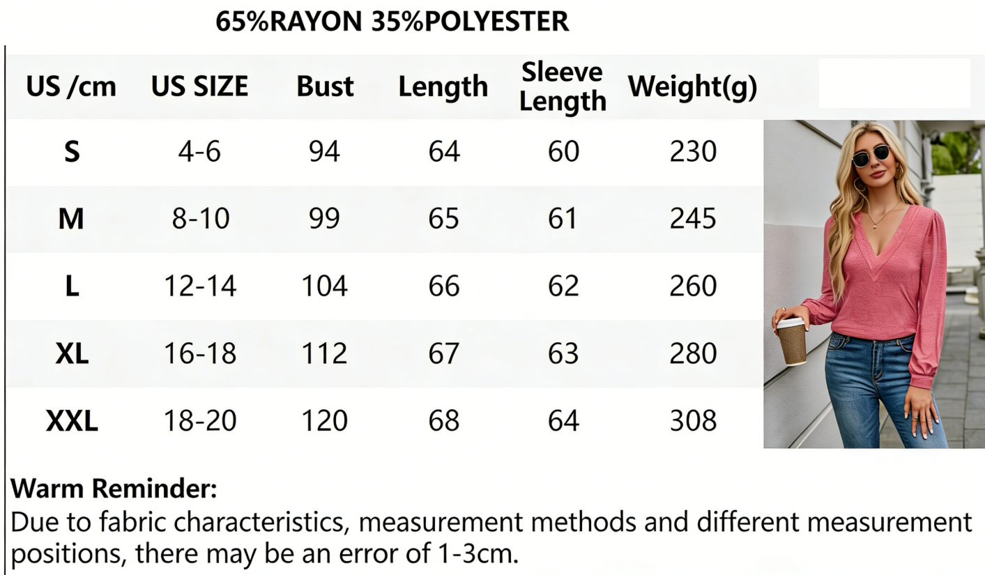 V-Neck Solid Color Long-Sleeve T-Shirt