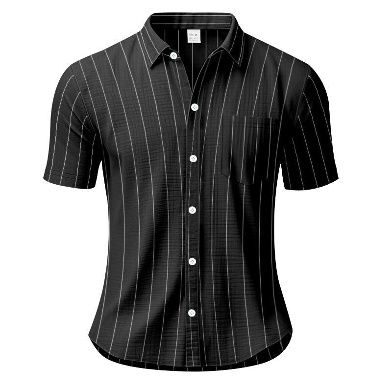 # Striped Linen Short-Sleeve Business Casual Shirt with Lapel