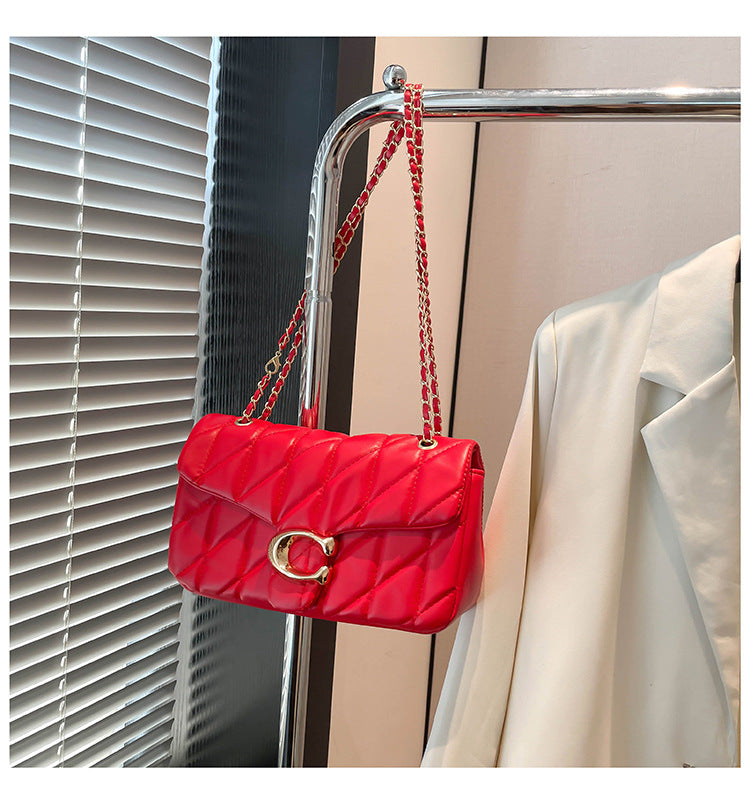 # Quilted Striped Chain Crossbody Bag