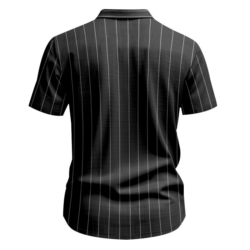 # Striped Linen Short-Sleeve Business Casual Shirt with Lapel