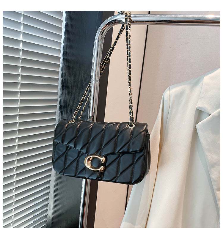# Quilted Striped Chain Crossbody Bag