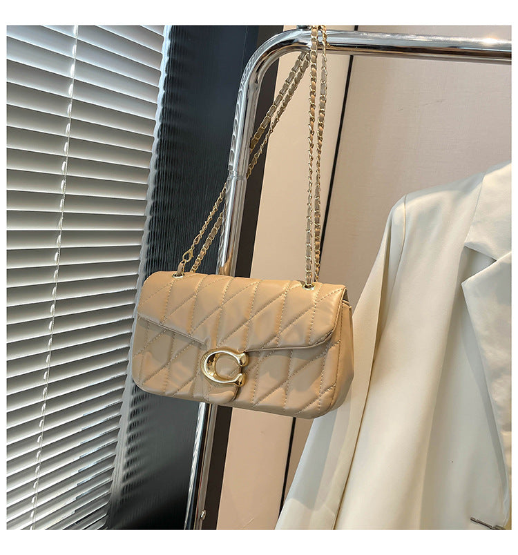 # Quilted Striped Chain Crossbody Bag