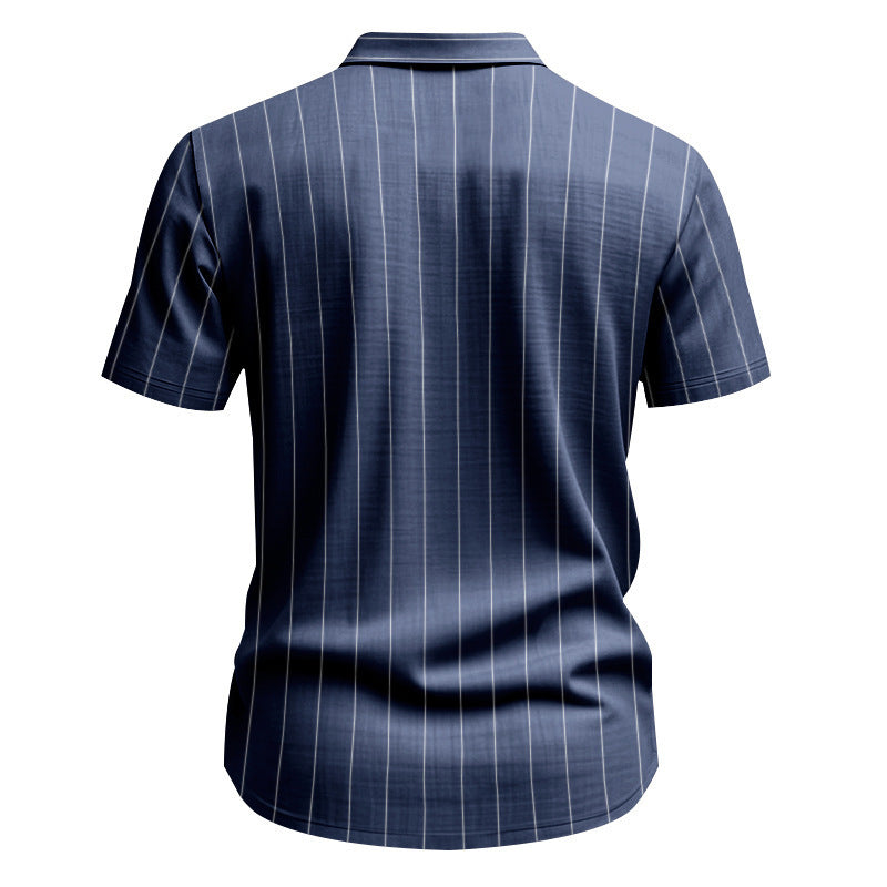 # Striped Linen Short-Sleeve Business Casual Shirt with Lapel