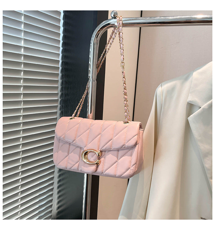 # Quilted Striped Chain Crossbody Bag