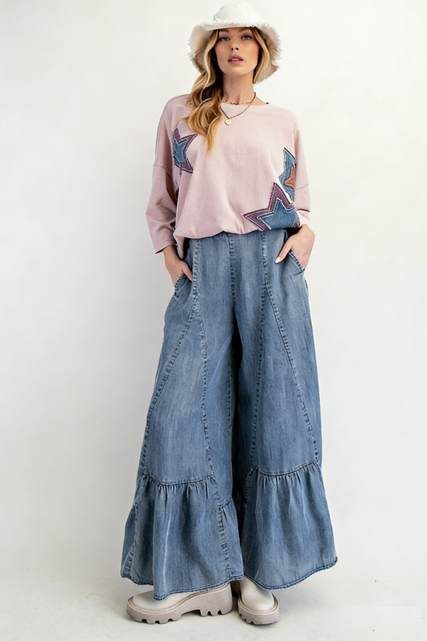 Women's Elastic Waist Casual Wide-Leg Trousers
