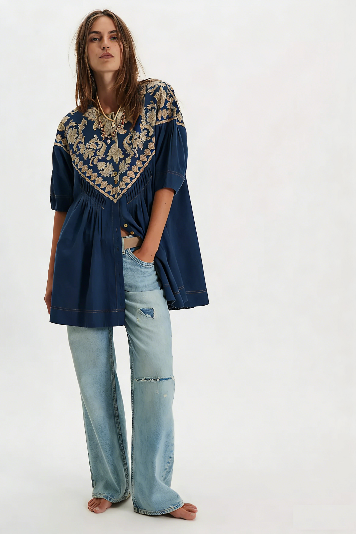 Women's Round Neck Printed Short-Sleeve Dress
