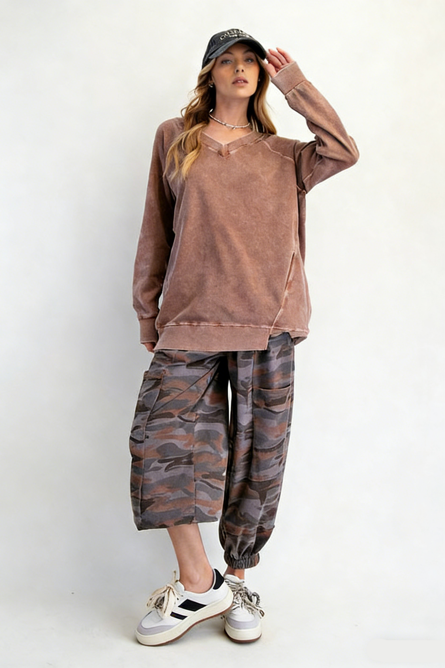 V-Neck Pullover Oversized Sweatshirt