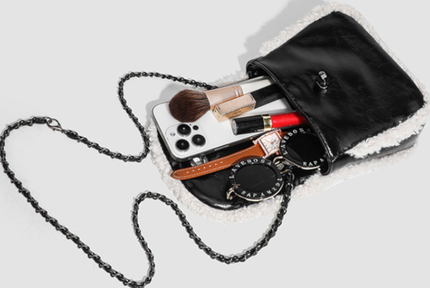 Lambswool Chain Saddle Bag (Black)**