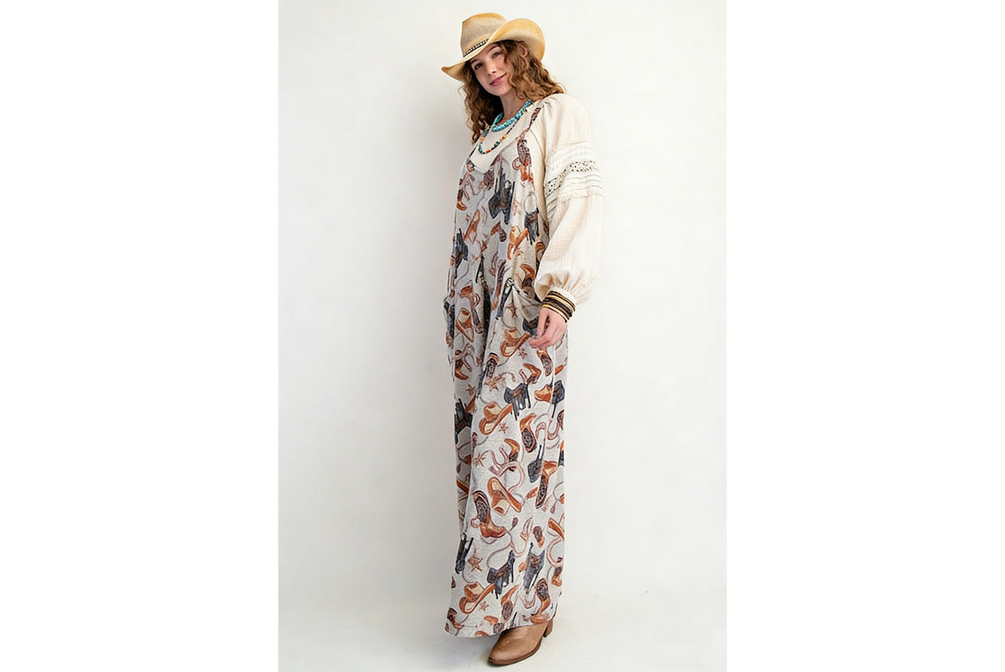 Printed Loose-fitting Straight-leg Overalls