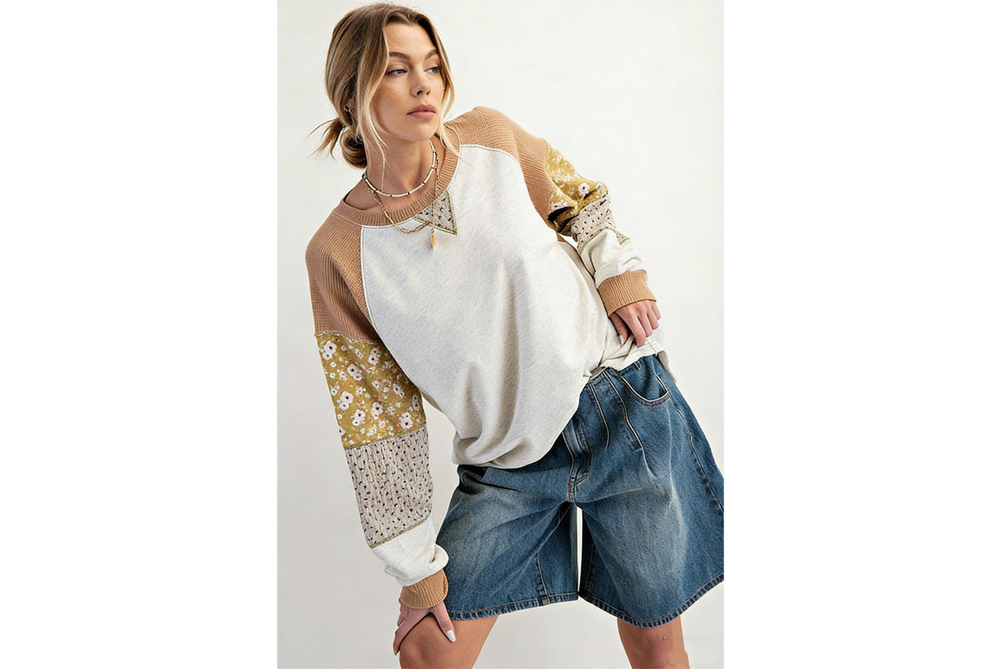 Women's Floral Print Color-Blocked Sweatshirt