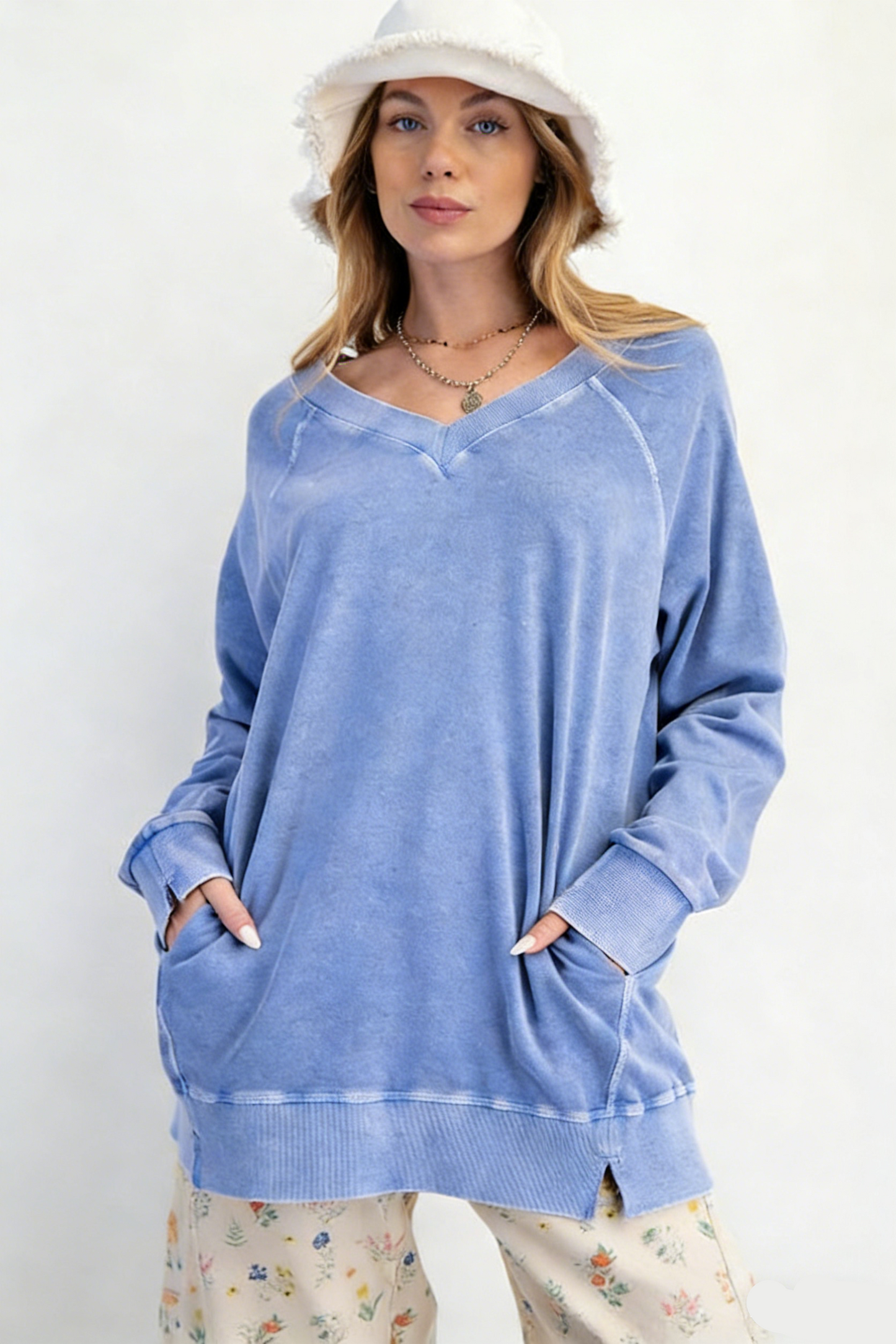 V-Neck Pullover Oversized Sweatshirt