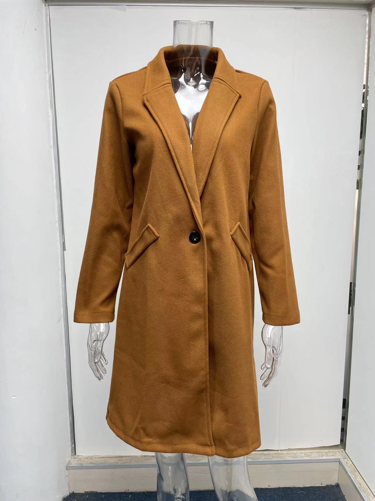 Solid Color Lapel Wool Coat for Women