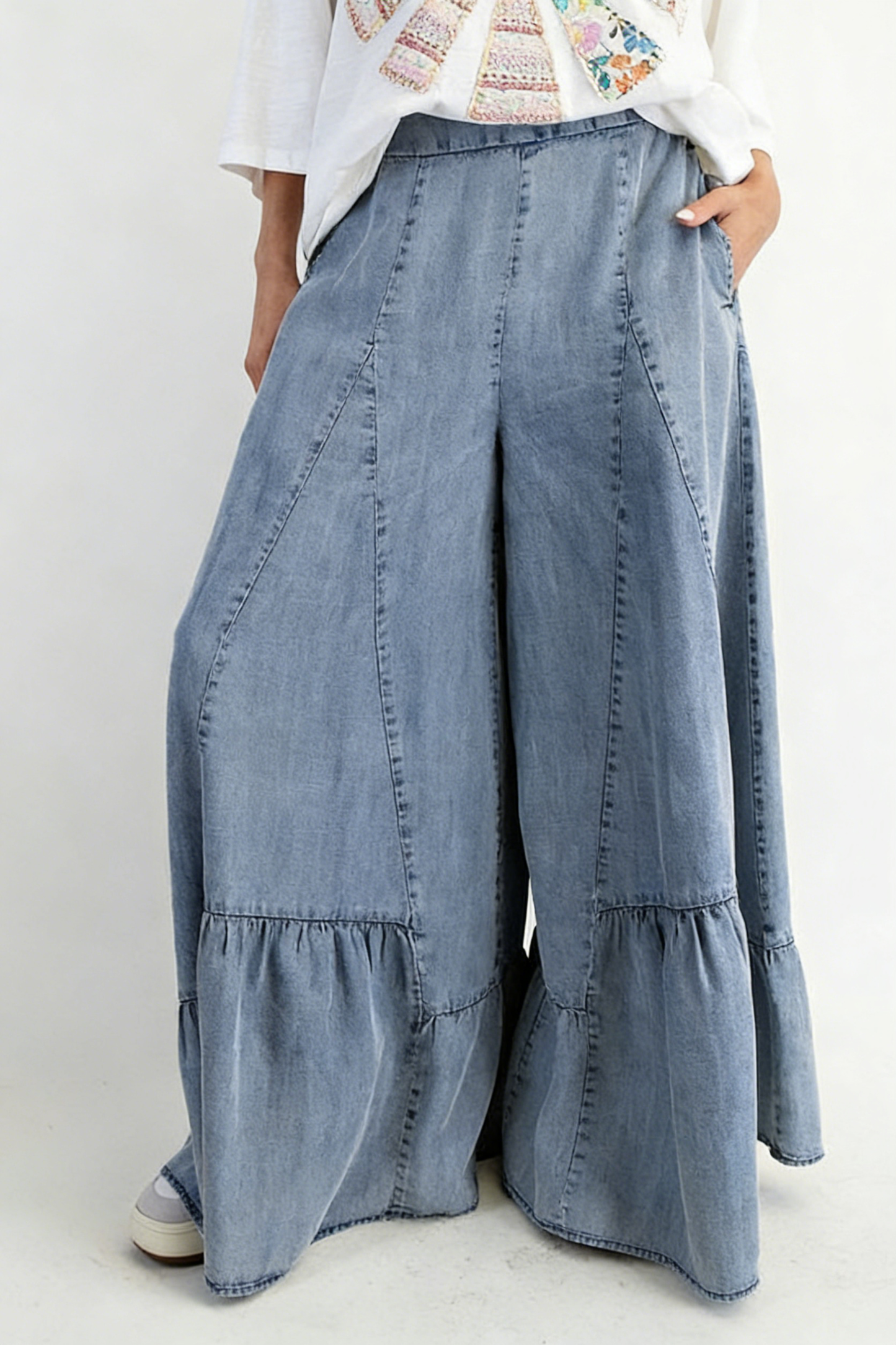 Casual Elastic Waist Wide-Leg Pants