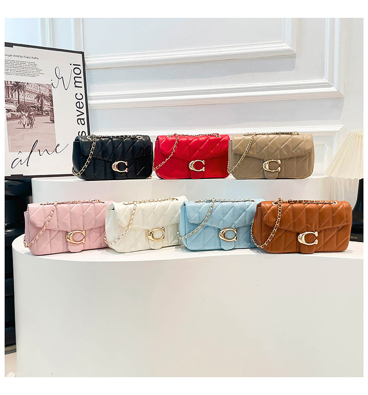 # Quilted Striped Chain Crossbody Bag