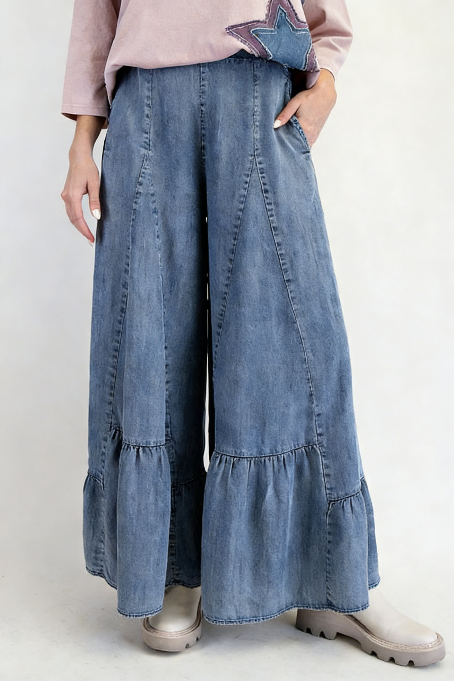 Casual Elastic Waist Wide-Leg Pants