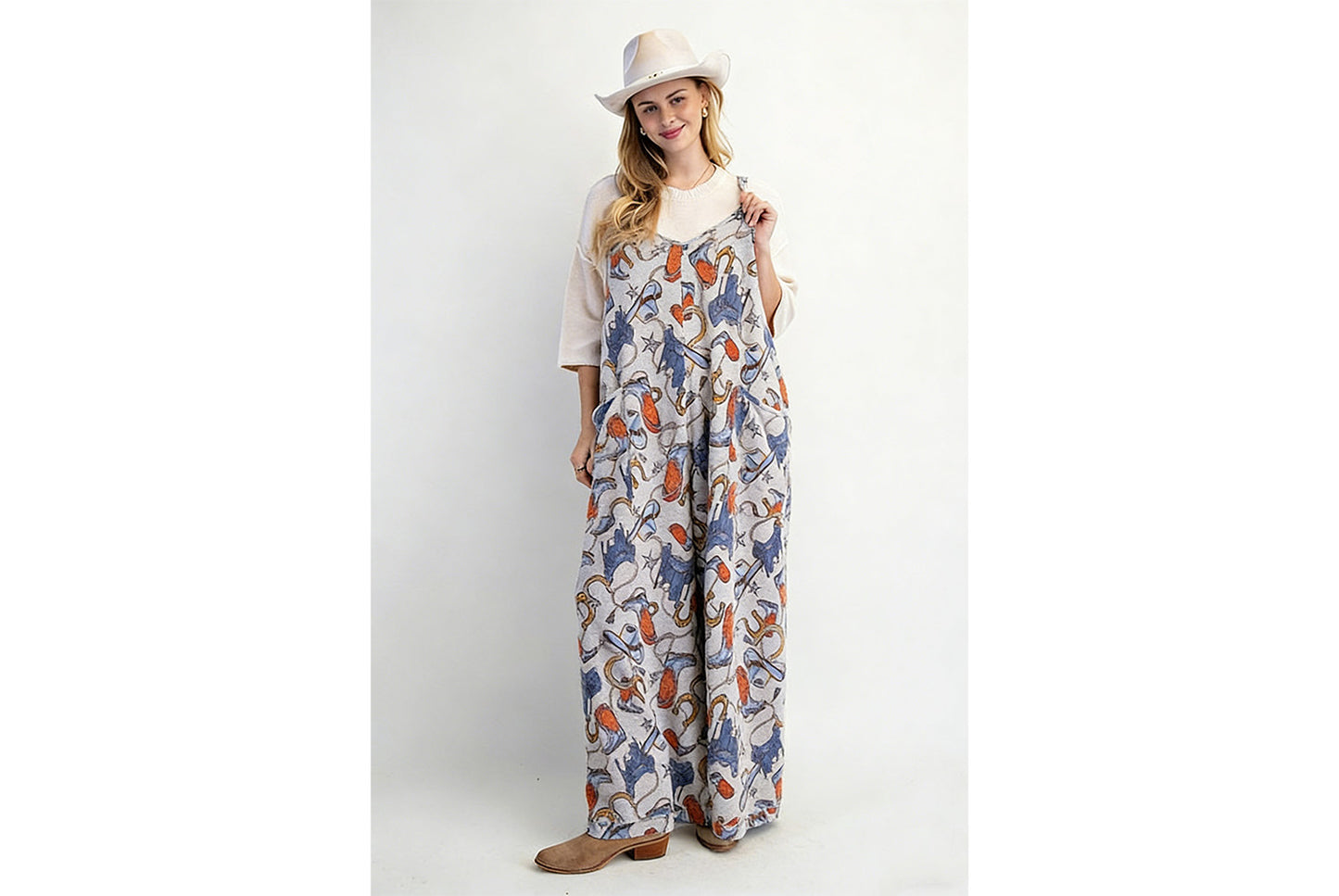 Printed Loose-fitting Straight-leg Overalls