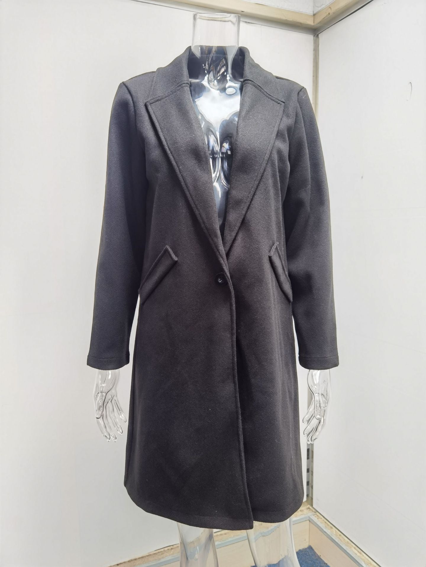 Solid Color Lapel Wool Coat for Women