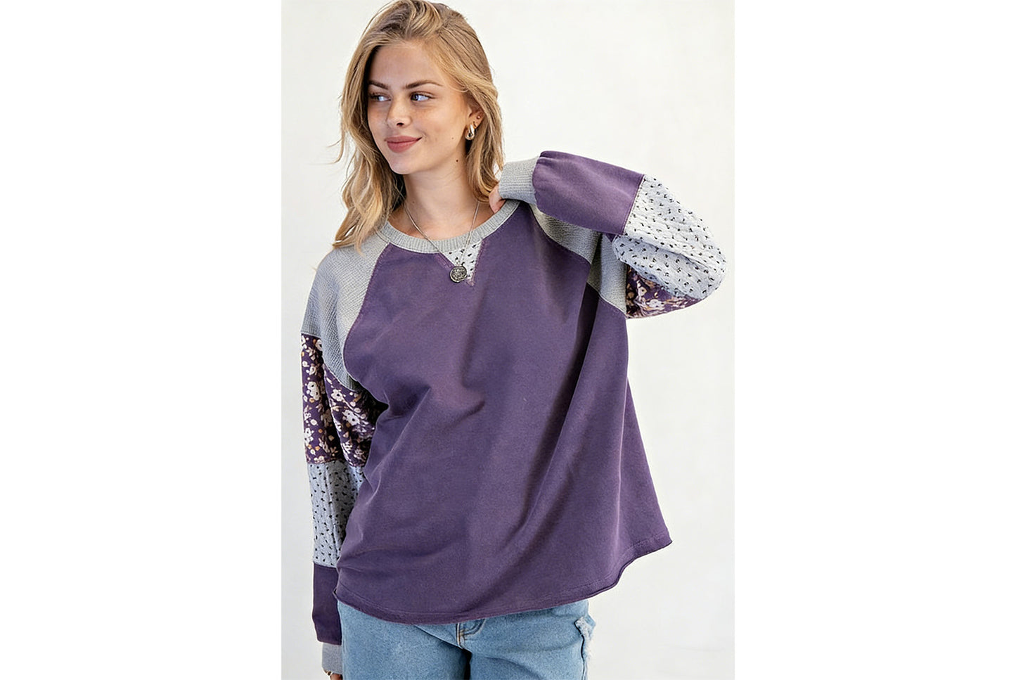 Women's Floral Print Color-Blocked Sweatshirt