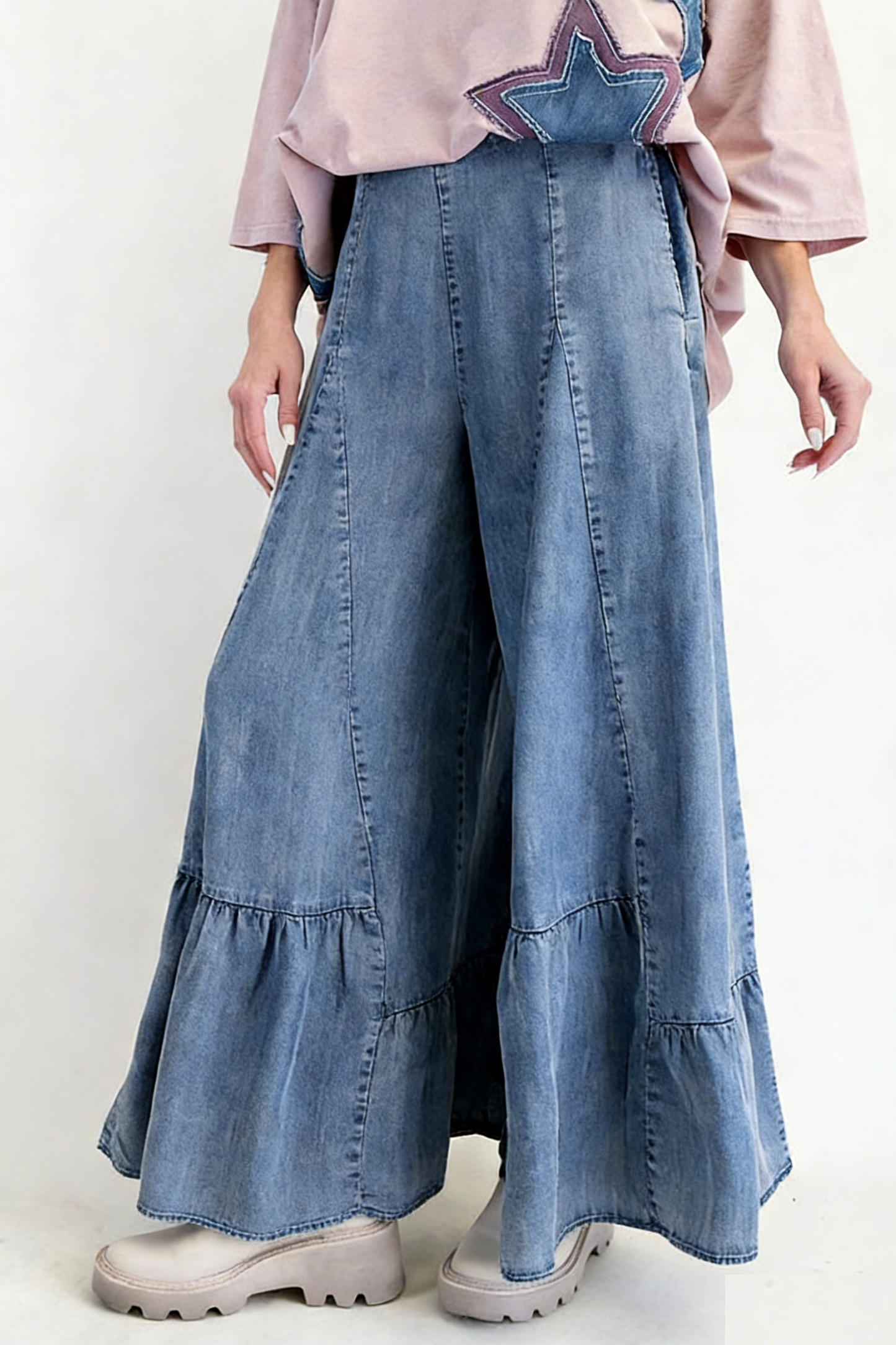 Women's Elastic Waist Casual Wide-Leg Trousers