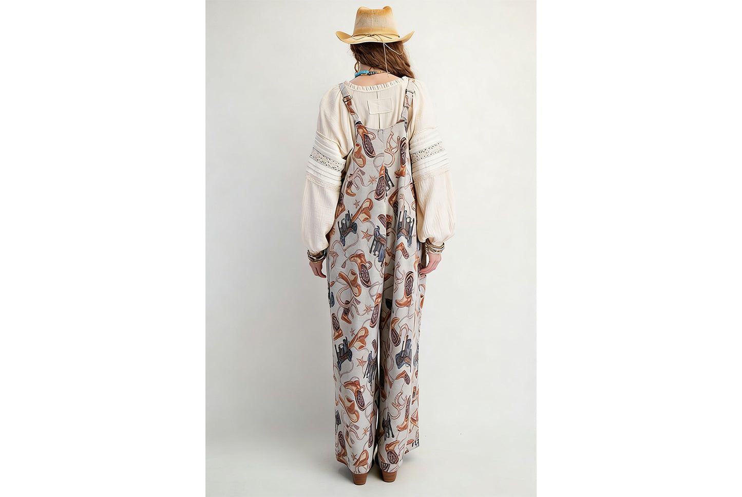 Printed Loose-fitting Straight-leg Overalls