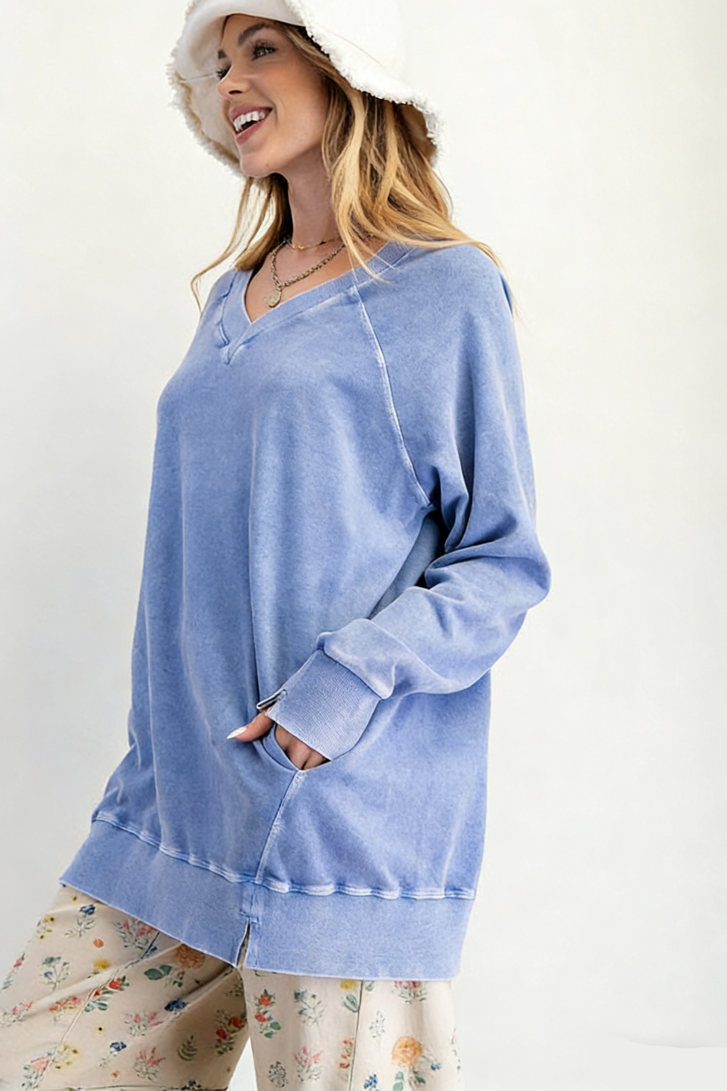 V-Neck Pullover Oversized Sweatshirt
