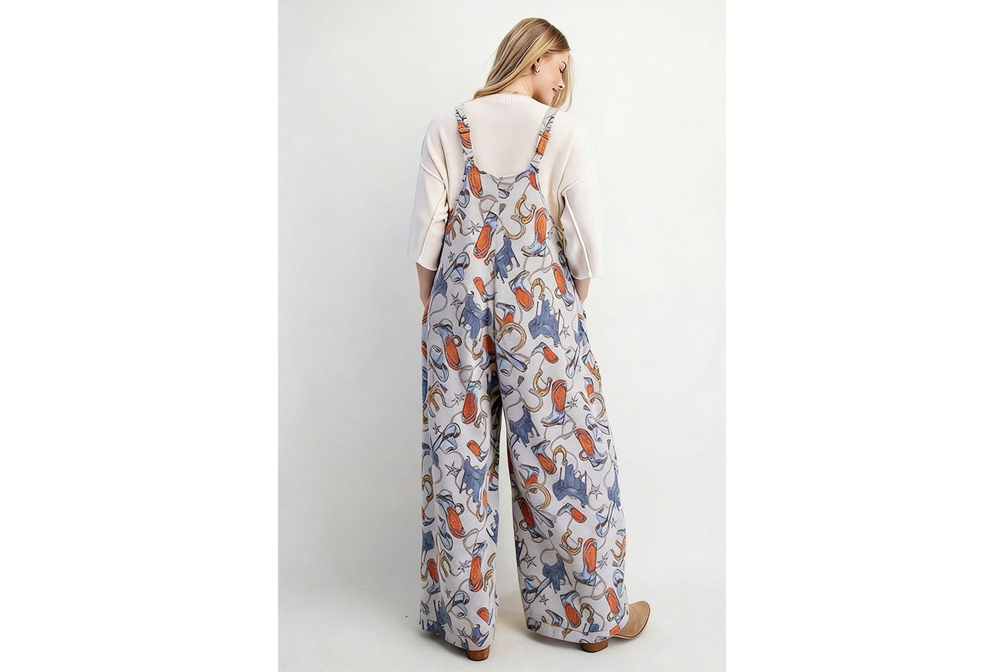 Printed Loose-fitting Straight-leg Overalls