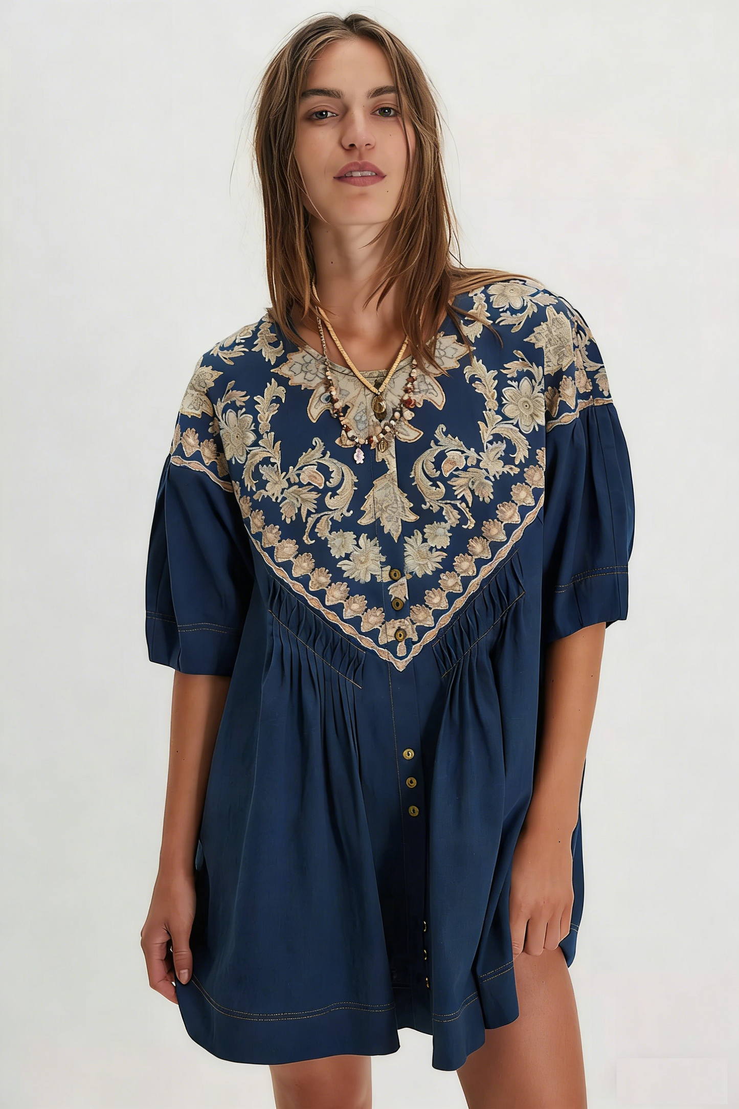 Women's Round Neck Printed Short-Sleeve Dress