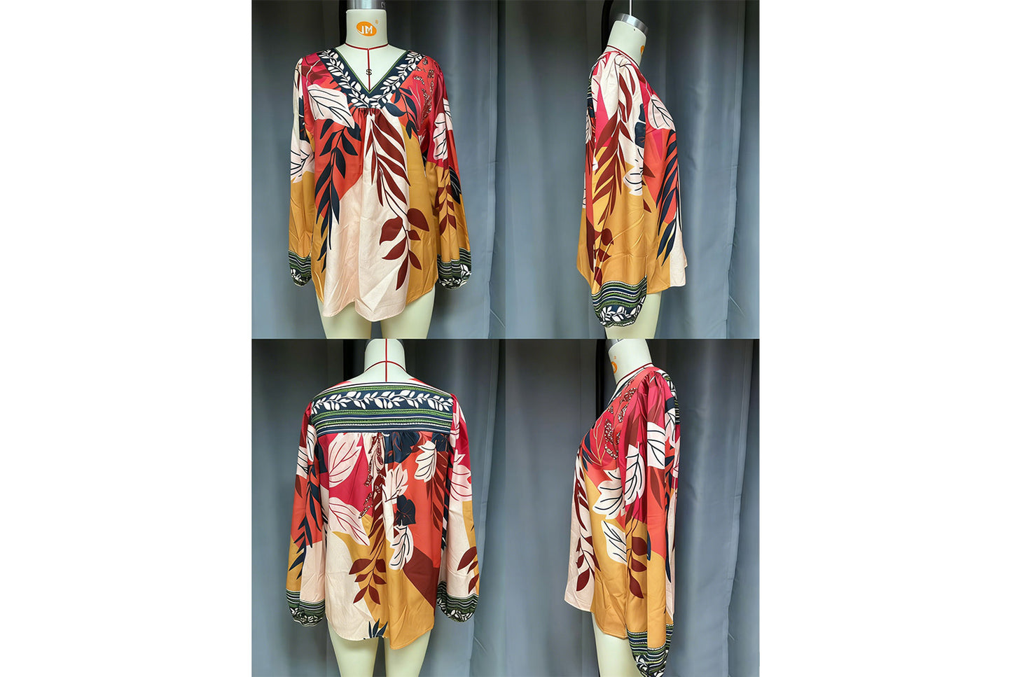 Women's Printed V-Neck Long-Sleeve Shirt
