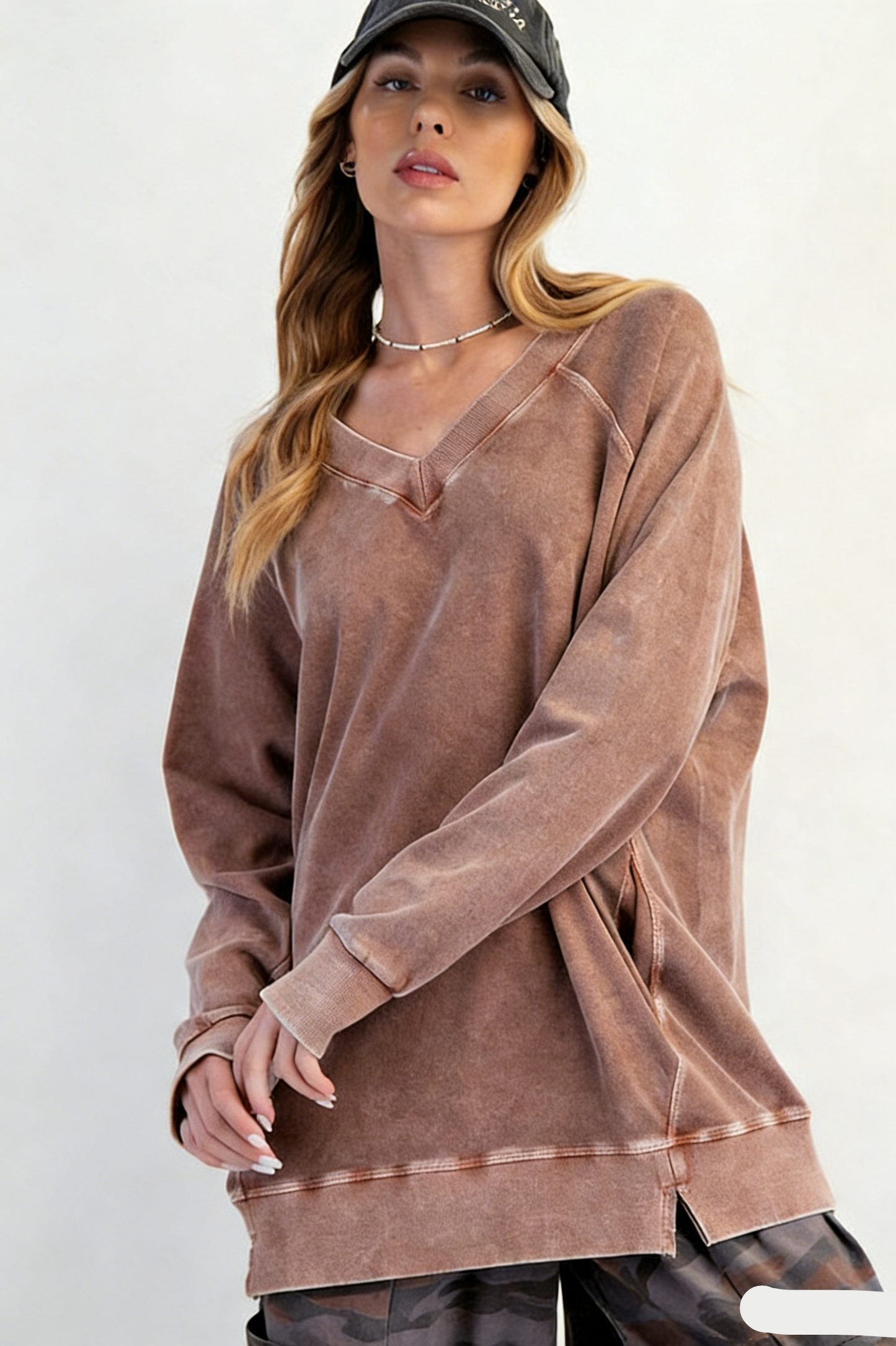 V-Neck Pullover Oversized Sweatshirt