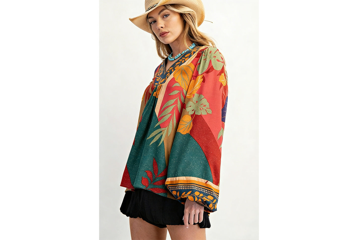 Women's Printed V-Neck Long-Sleeve Shirt