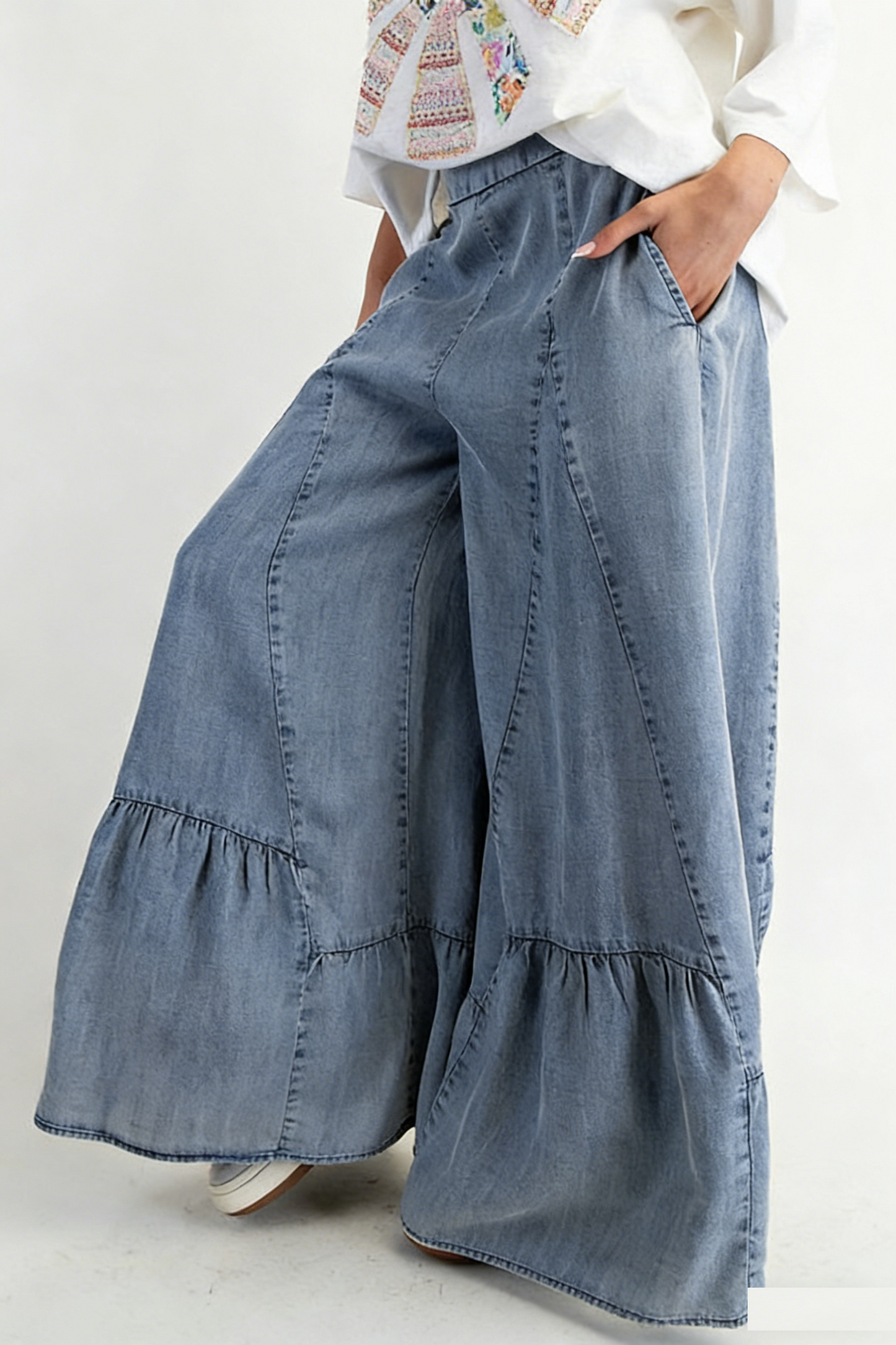 Women's Elastic Waist Casual Wide-Leg Trousers