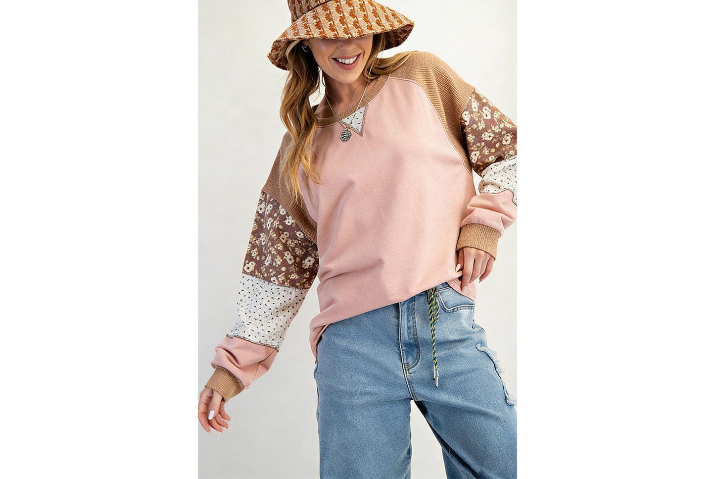Women's Floral Print Color-Blocked Sweatshirt