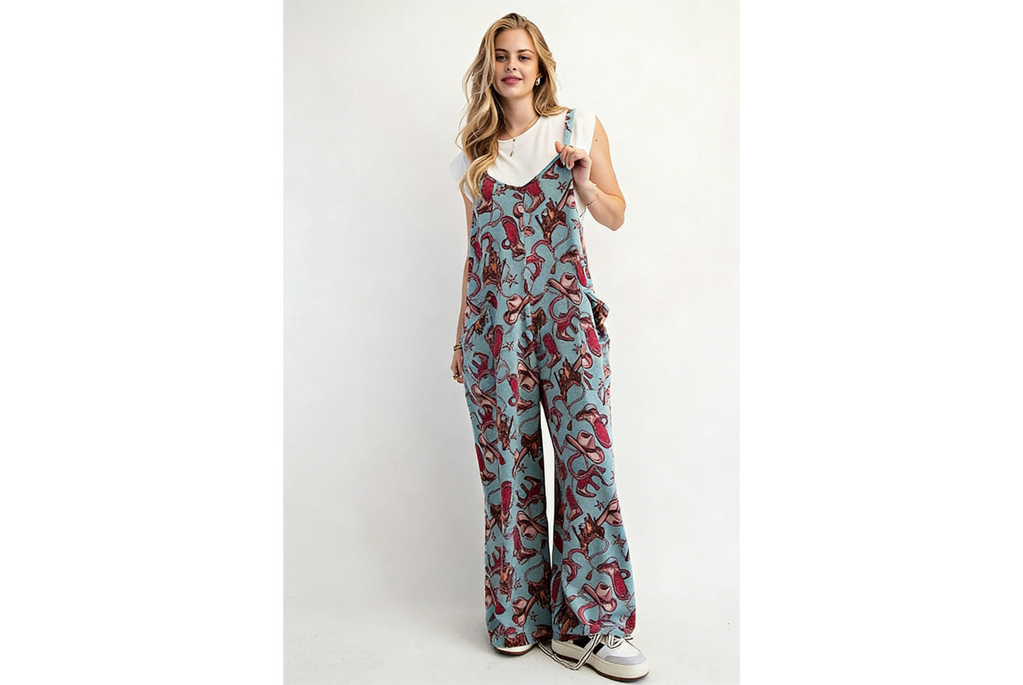 Printed Loose-fitting Straight-leg Overalls