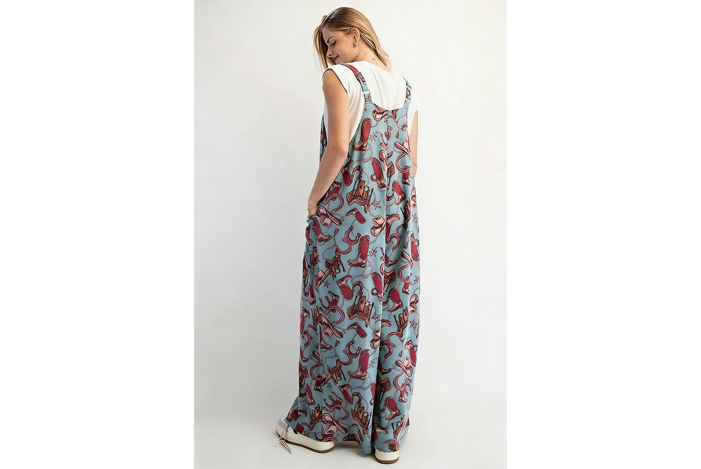 Printed Loose-fitting Straight-leg Overalls