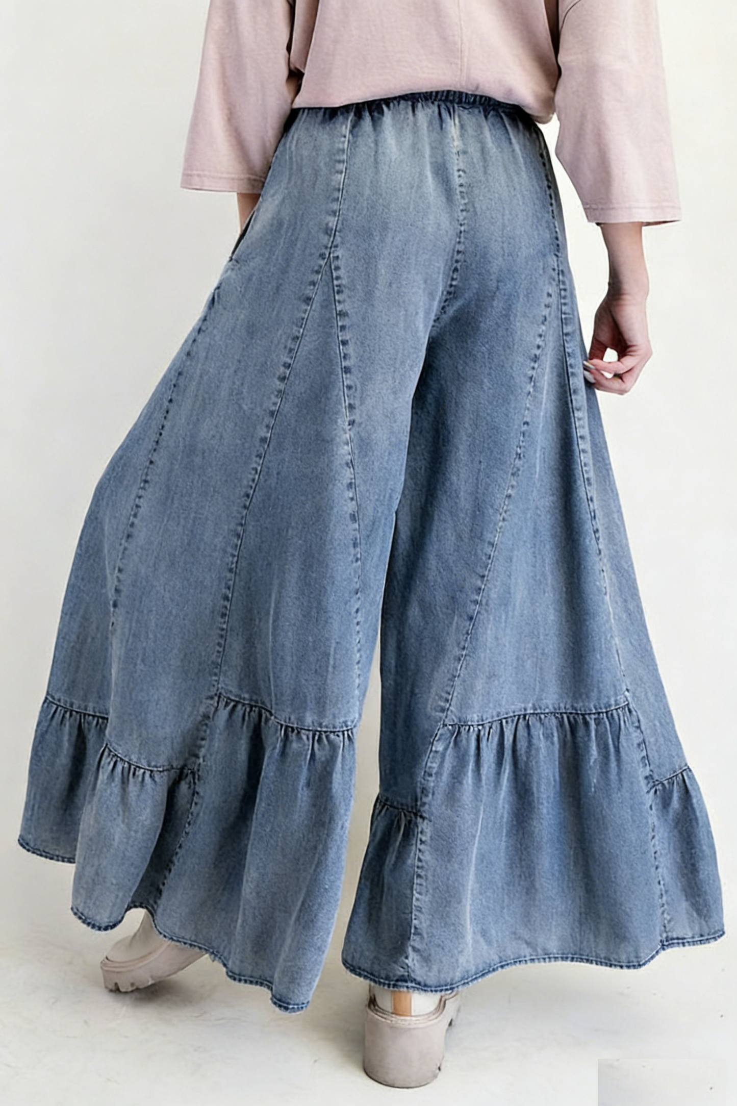 Women's Elastic Waist Casual Wide-Leg Trousers
