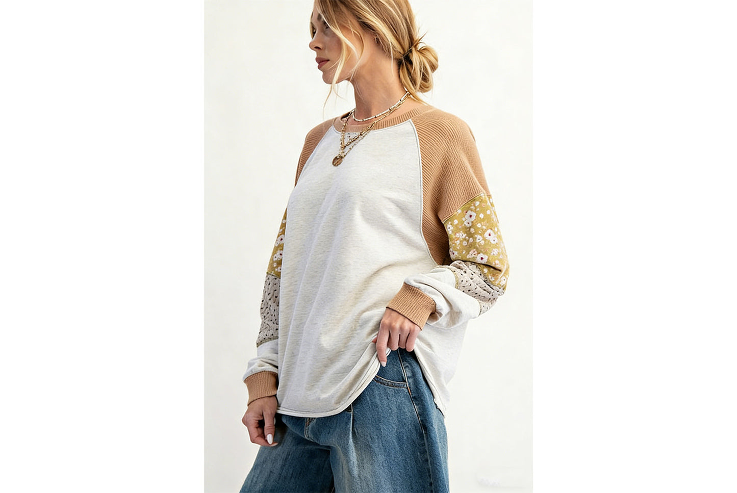 Women's Floral Print Color-Blocked Sweatshirt