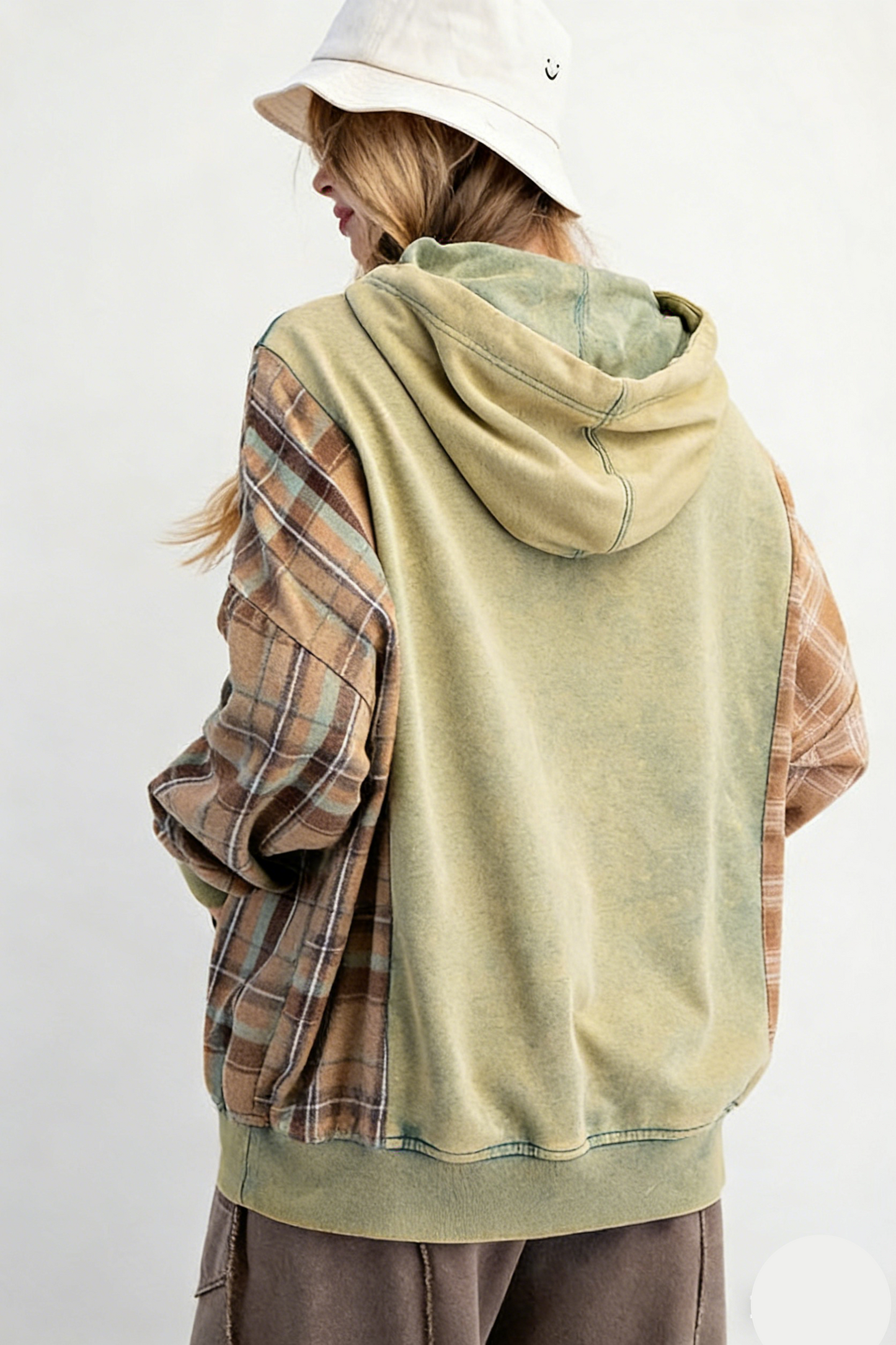 Pattern Patchwork Hooded Sweatshirt with Large Pockets