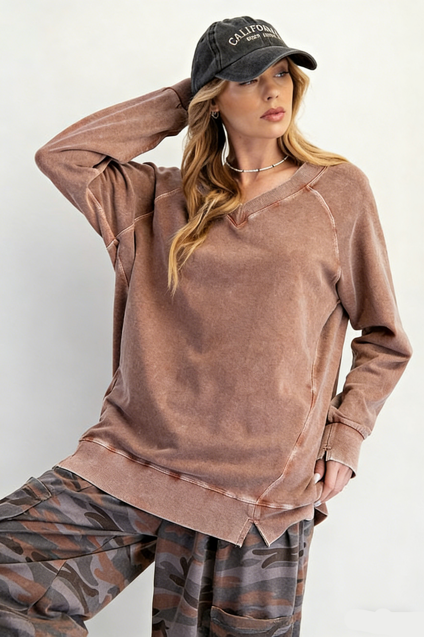 V-Neck Pullover Oversized Sweatshirt