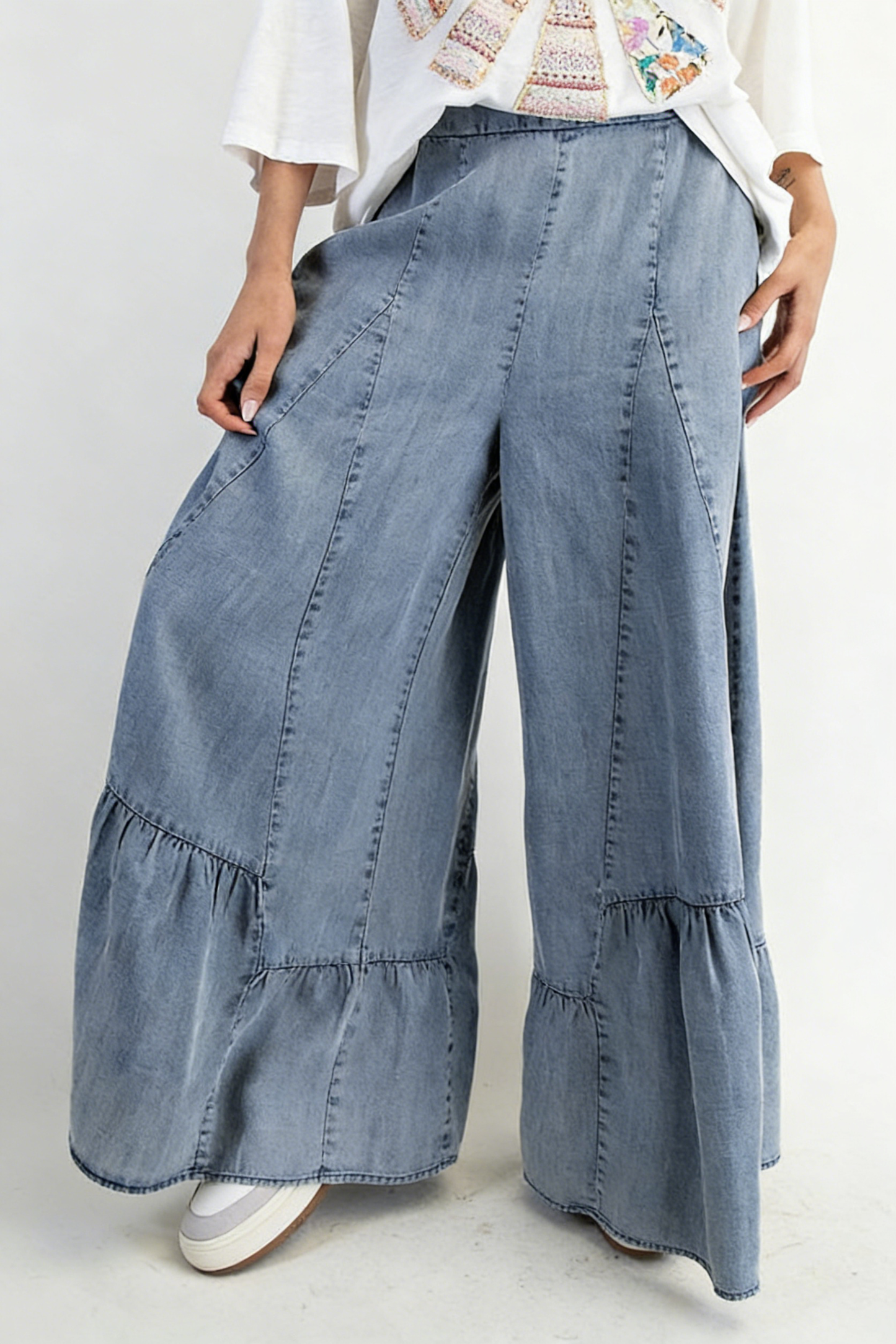 Casual Elastic Waist Wide-Leg Pants