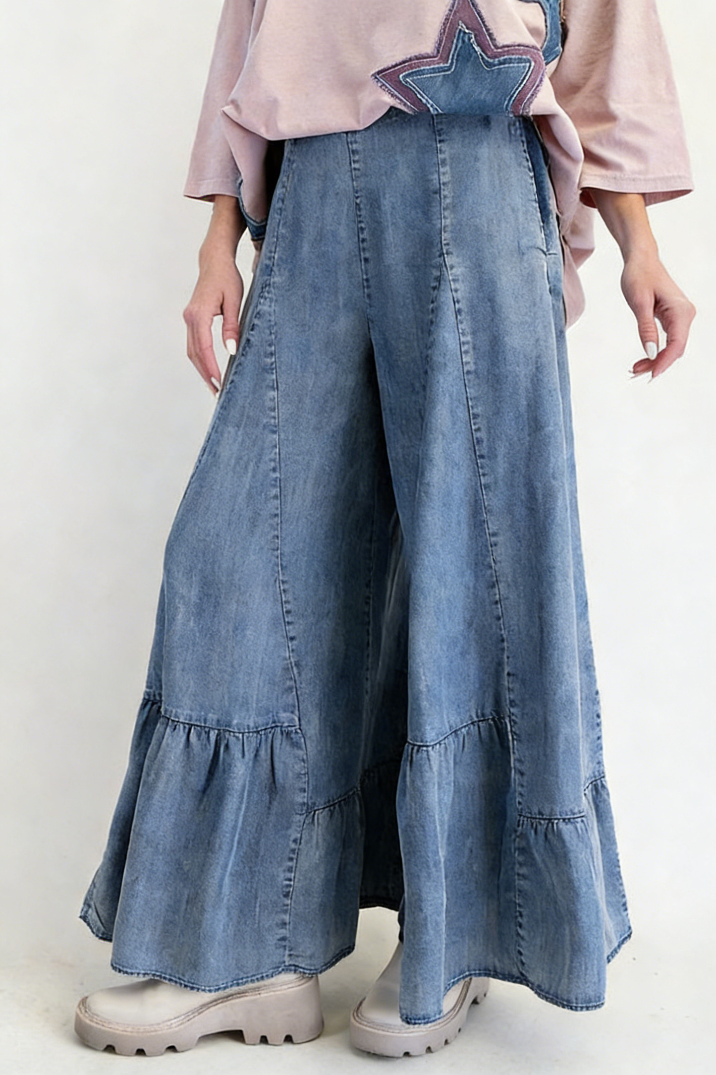 Casual Elastic Waist Wide-Leg Pants