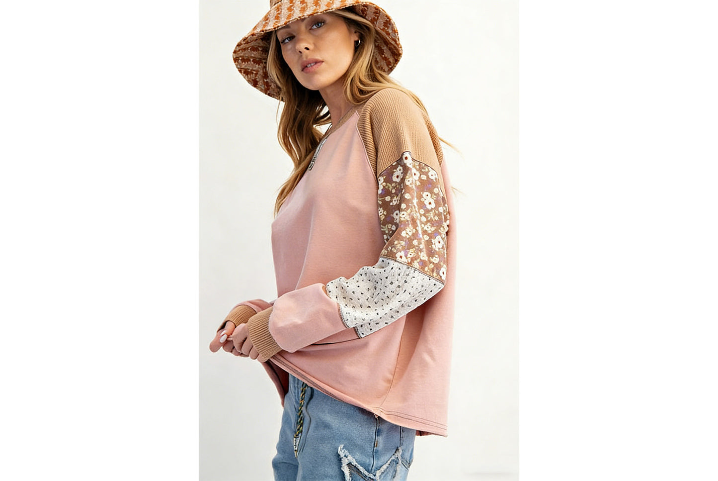 Women's Floral Print Color-Blocked Sweatshirt