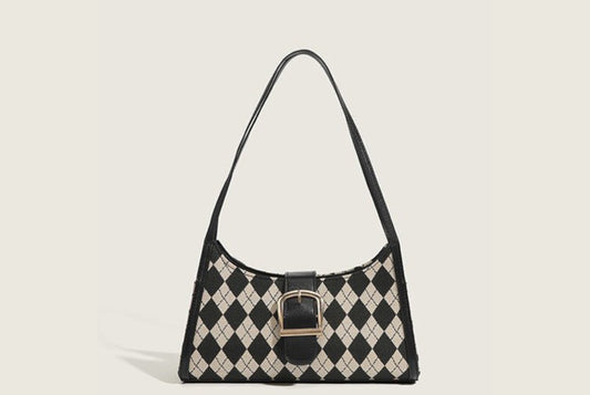 Versatile Plaid Underarm Bag with Diamond Quilting